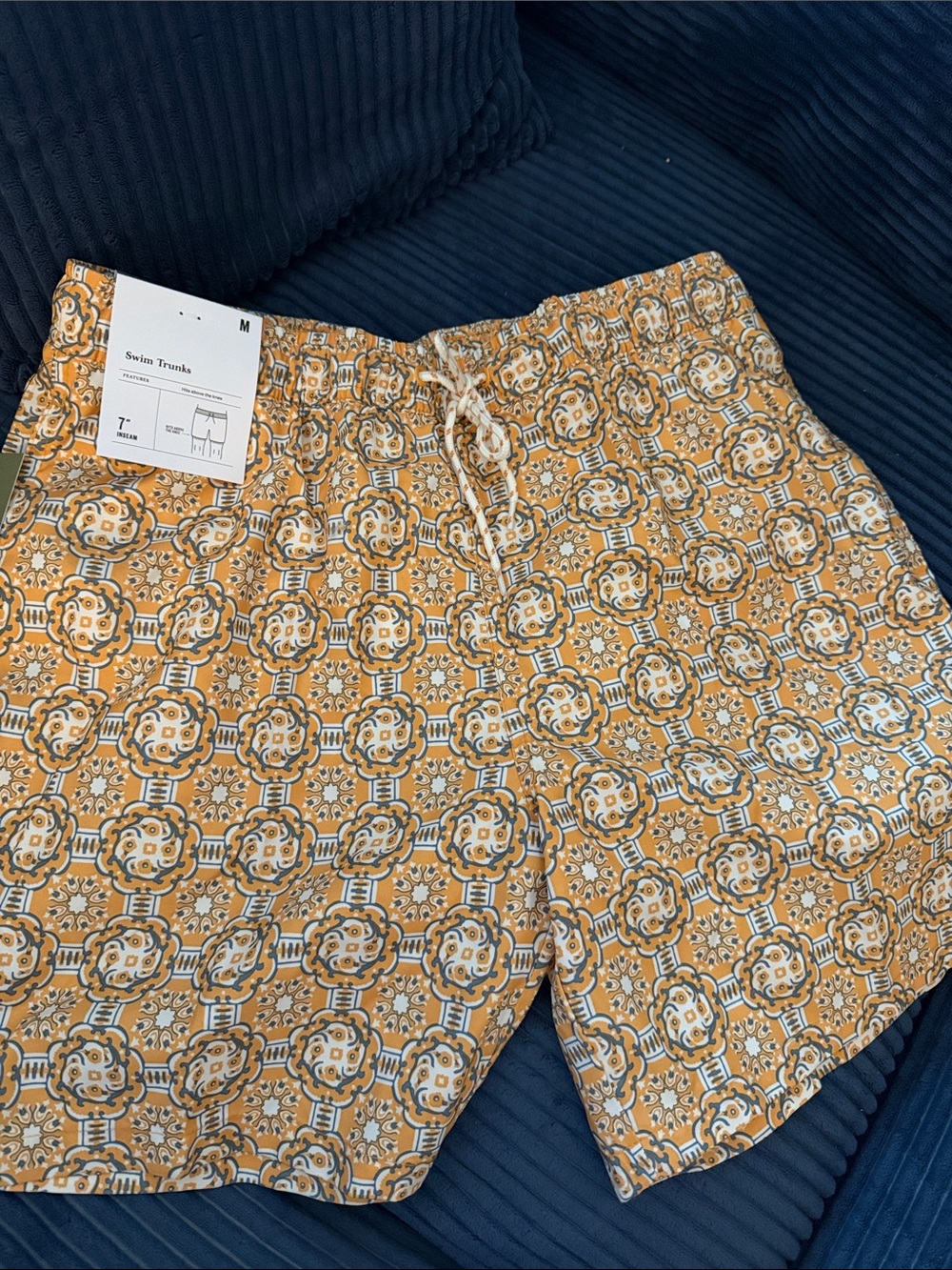 Goodfellow & Co Mustard Yellow Geometric Swim Trunks